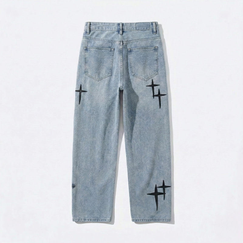 Relaxed Fit Denim Jeans with Crosses | Y2K Streetwear