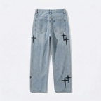 Relaxed Fit Denim Jeans with Crosses | Y2K Streetwear
