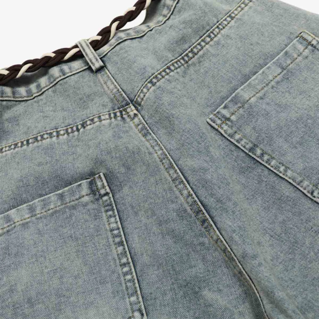 Retro Barrel Jeans - Patchwork Denim Blue and Black-Tithesource-