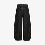 Retro Barrel Jeans - Patchwork Denim Blue and Black-Tithesource-