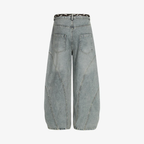 Retro Barrel Jeans - Patchwork Denim Blue and Black-Tithesource-