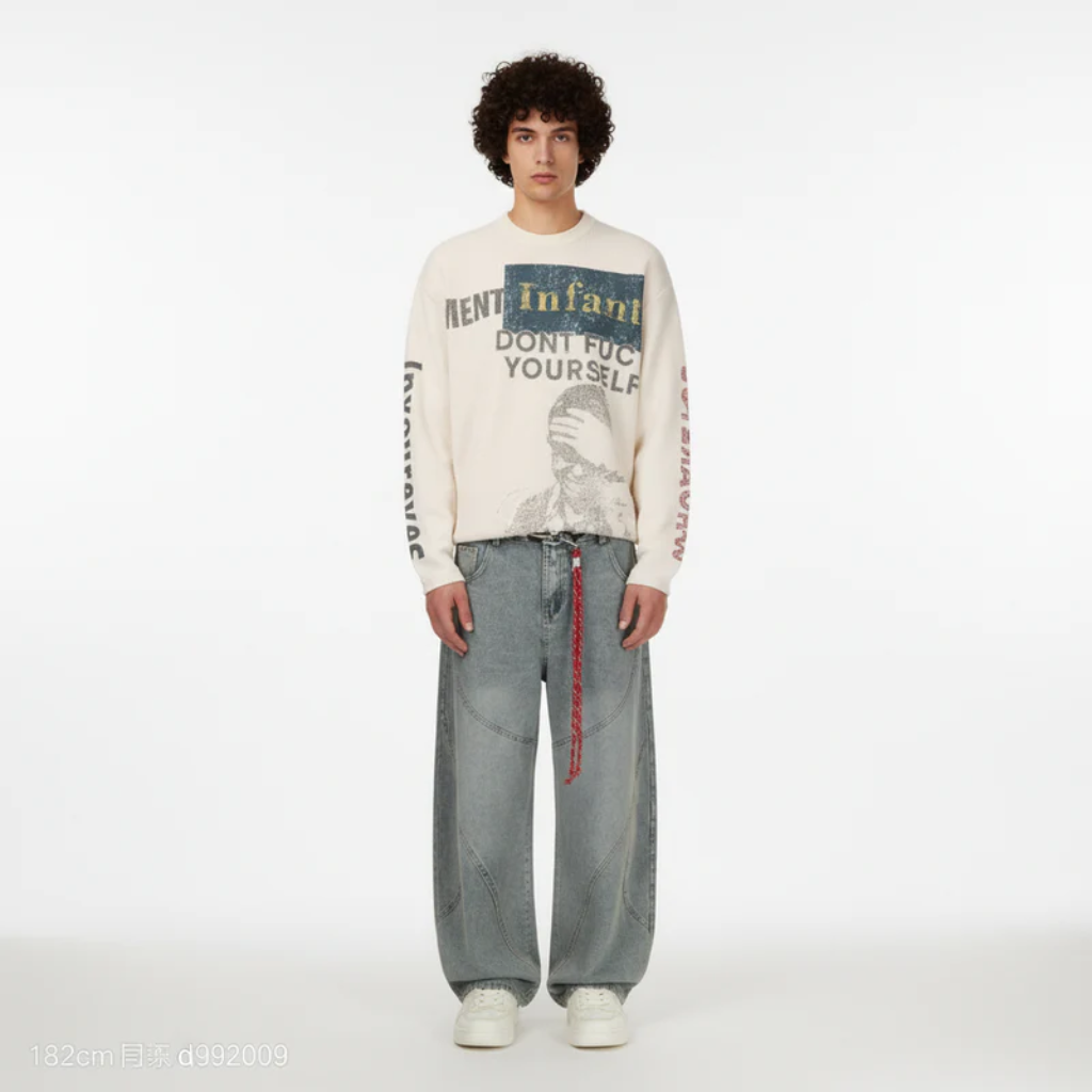 Retro Barrel Jeans - Patchwork Denim Blue and Black-Tithesource-