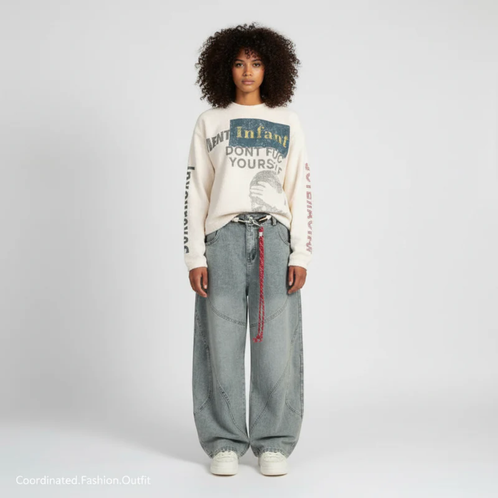 Retro Barrel Jeans - Patchwork Denim Blue and Black-Tithesource-