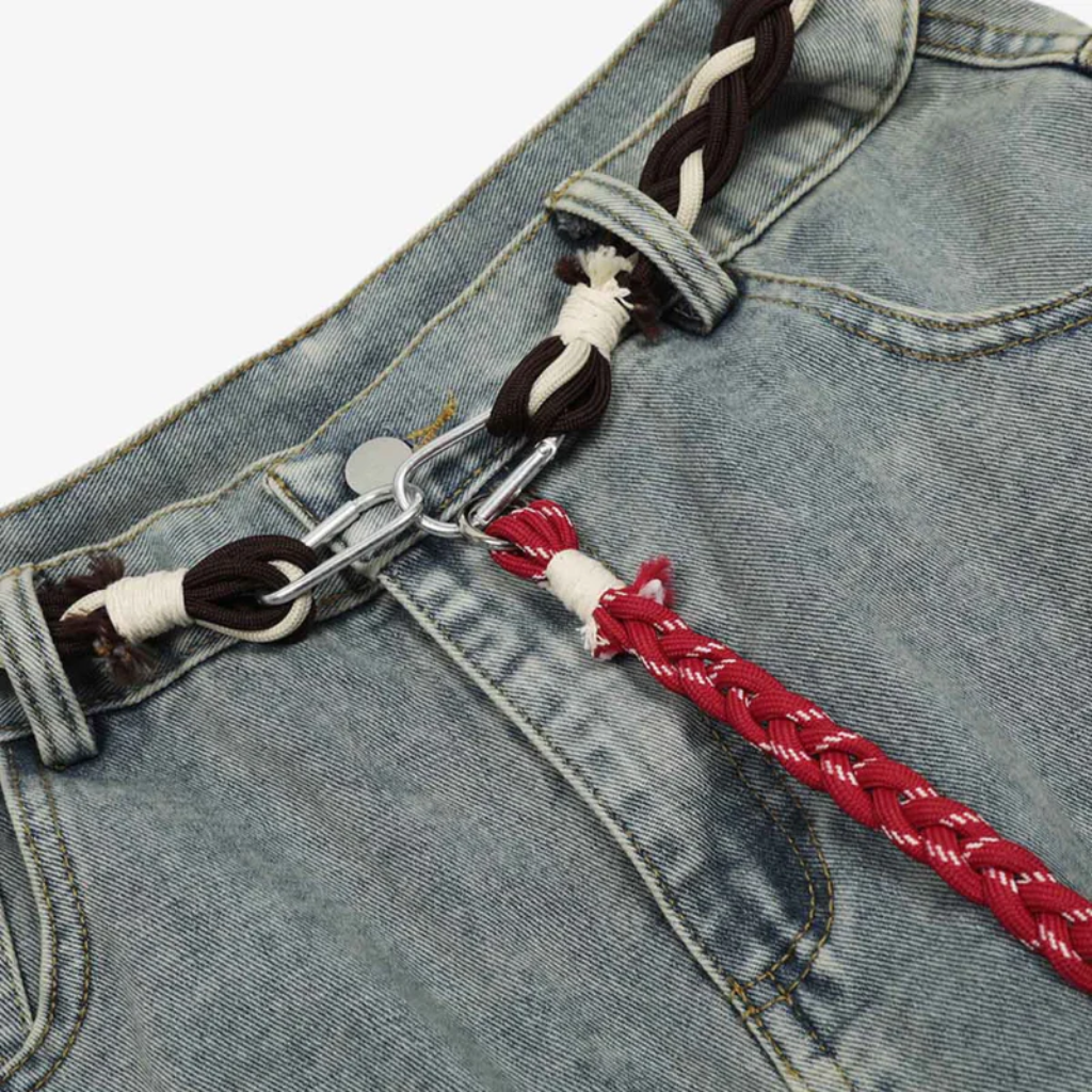 Retro Barrel Jeans - Patchwork Denim Blue and Black-Tithesource-