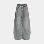 Retro Barrel Jeans - Patchwork Denim Blue and Black-Tithesource-Blue-S-