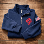 Retro Quarterzip Pullover Blue USA