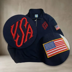 Retro Quarterzip Pullover Blue USA