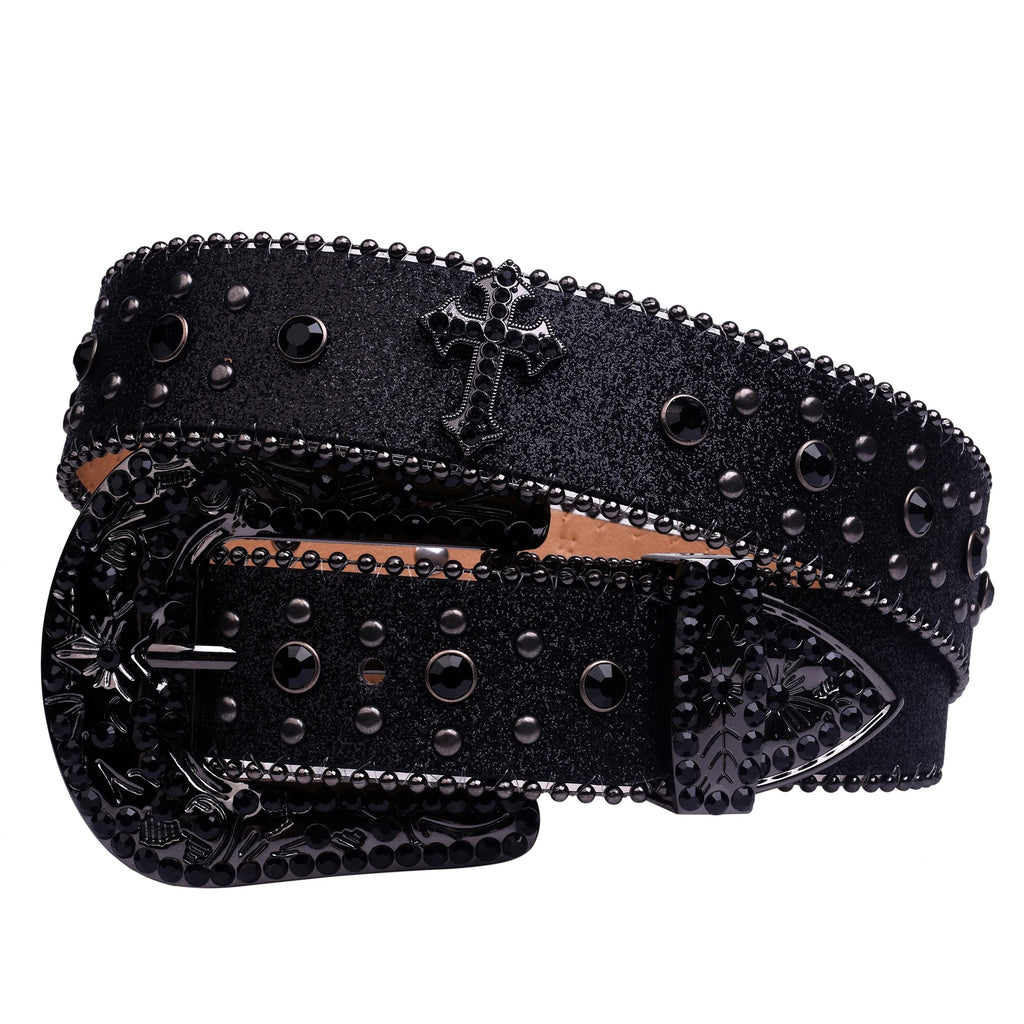 Rhinestone Diamant Cross Belt Women - Western Cowboy Buckle Belt-Tithesource-