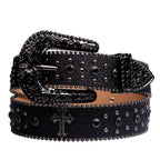 Rhinestone Diamant Cross Belt Women - Western Cowboy Buckle Belt-Tithesource-Black-41.33 inches-
