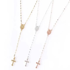 Rosary Necklace Women Cross Stainless Steel Beaded