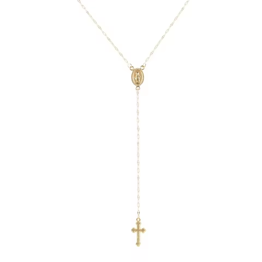 Rosary Necklace Women Cross Stainless Steel Beaded