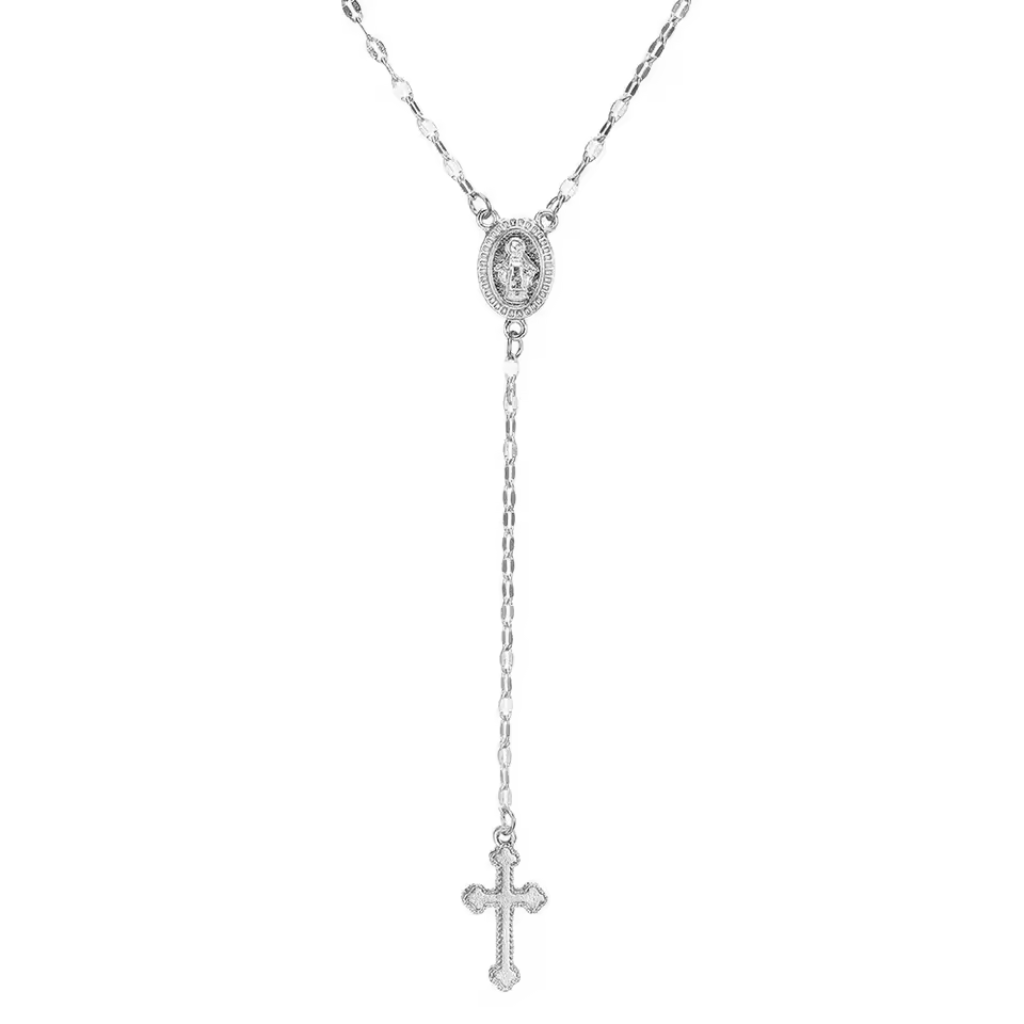 Rosary Necklace Women Cross Stainless Steel Beaded