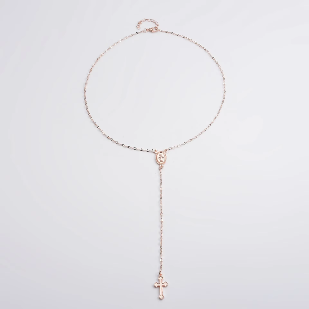 Rosary Necklace Women Cross Stainless Steel Beaded