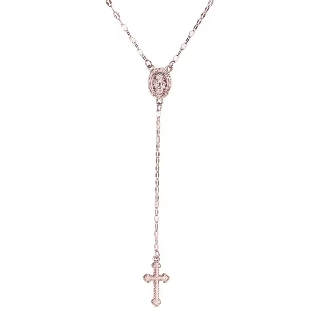 Rosary Necklace Women Cross Stainless Steel Beaded