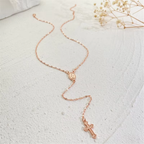 Rosary Necklace Women Cross Stainless Steel Beaded