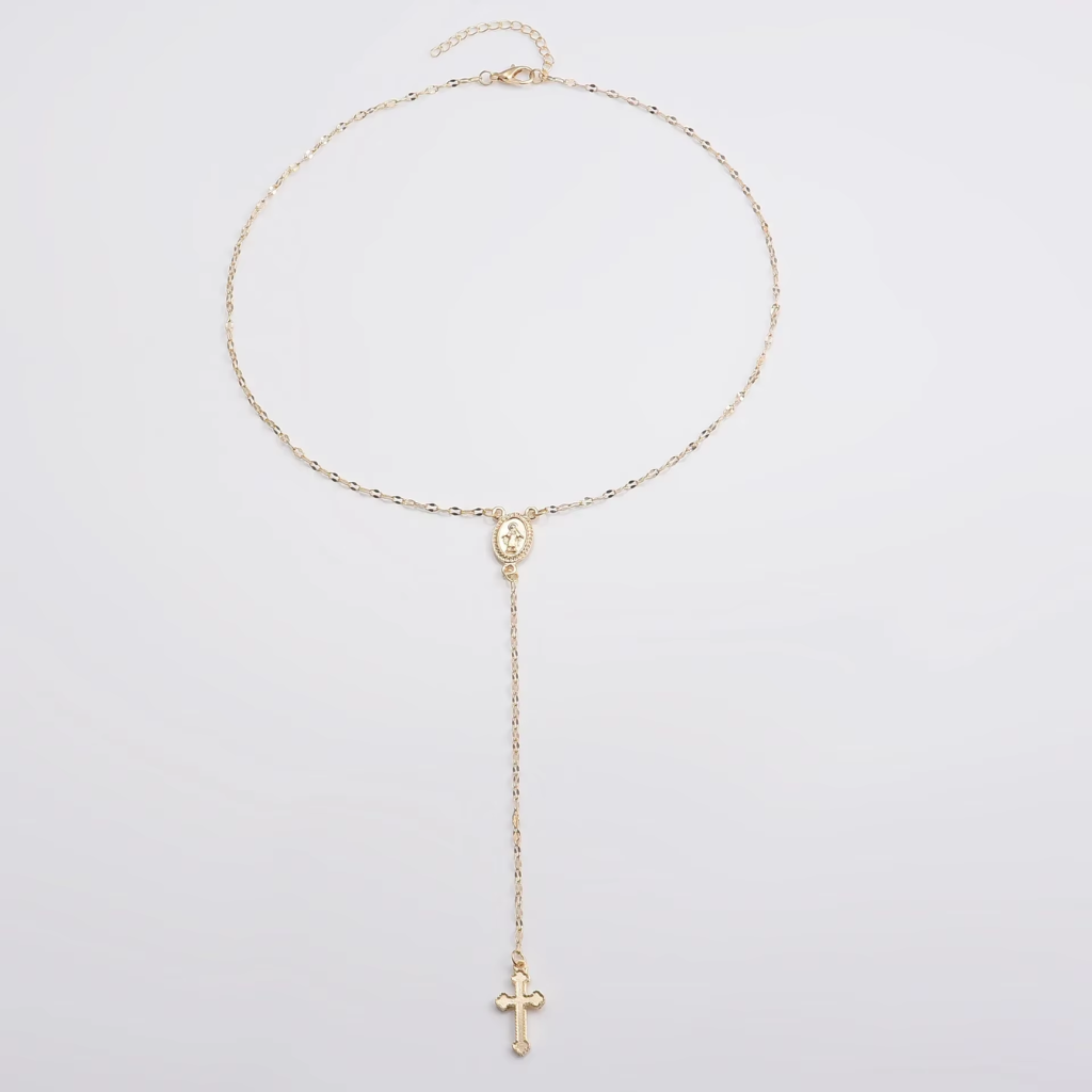 Rosary Necklace Women Cross Stainless Steel Beaded