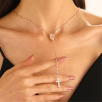 Rosary Necklace Women Cross Stainless Steel Beaded