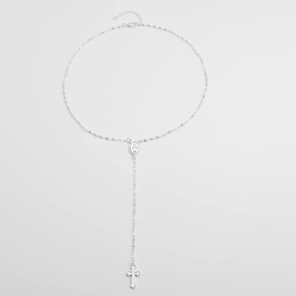 Rosary Necklace Women Cross Stainless Steel Beaded