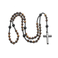 Rosary Necklace Cross Tiger Eye Natural Stone Beaded Men Women