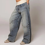 Baggy Jeans Women Blue Ribbed Waist Streetwear Y2K