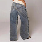 Baggy Jeans Women Blue Ribbed Waist Streetwear Y2K