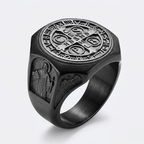 Saint Benedict Ring Catholic Cross Medal Protection Stainless Steel Signet Ring Men-Tithesource-