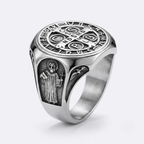 Saint Benedict Ring Catholic Cross Medal Protection Stainless Steel Signet Ring Men-Tithesource-