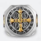 Saint Benedict Ring Catholic Cross Medal Protection Stainless Steel Signet Ring Men-Tithesource-