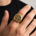 Saint Benedict Ring Catholic Cross Medal Protection Stainless Steel Signet Ring Men-Tithesource-