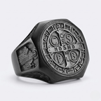 Saint Benedict Ring Catholic Cross Medal Protection Stainless Steel Signet Ring Men-Tithesource-Black-7-