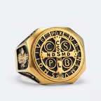 Saint Benedict Ring Catholic Cross Medal Protection Stainless Steel Signet Ring Men-Tithesource-Gold-7-