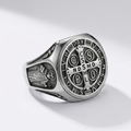 Saint Benedict Ring Catholic Cross Medal Protection Stainless Steel Signet Ring Men-Tithesource-Silver-7-