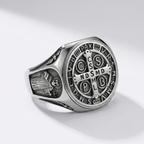 Saint Benedict Ring Catholic Cross Medal Protection Stainless Steel Signet Ring Men-Tithesource-Silver-7-