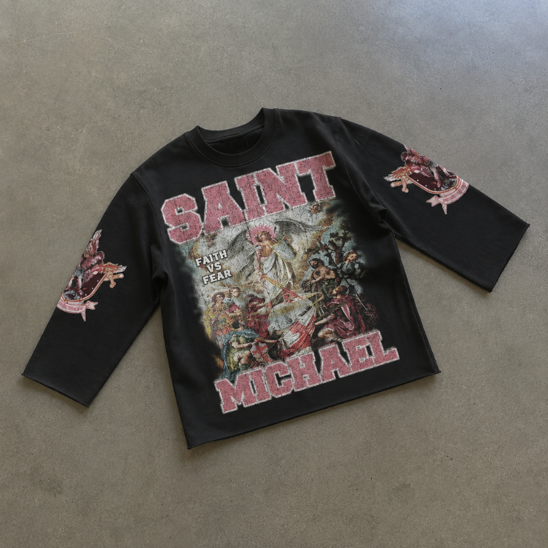 Saint Michael 3/4 Sleeve Shirt Cotton Oversized Graphic Streetwear