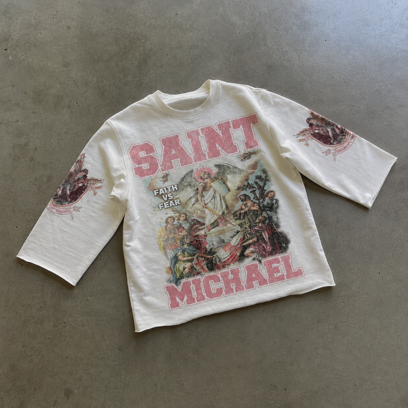 Saint Michael 3/4 Sleeve Shirt Cotton Oversized Graphic Streetwear