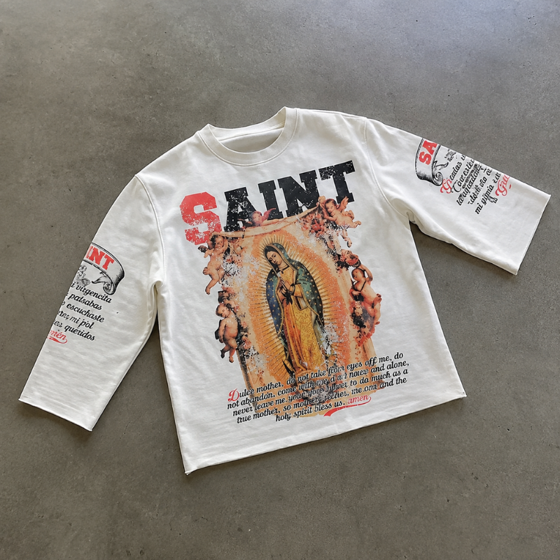 Saint Michael 3/4 Sleeve Shirt Cotton Oversized Graphic Streetwear