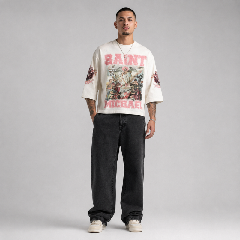 Saint Michael 3/4 Sleeve Shirt Cotton Oversized Graphic Streetwear