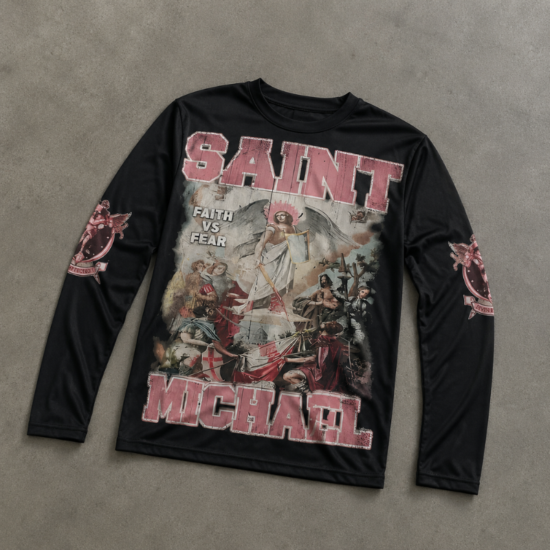 Long Sleeve Shirt Oversized Graphic Streetwear Christian Saint Michael