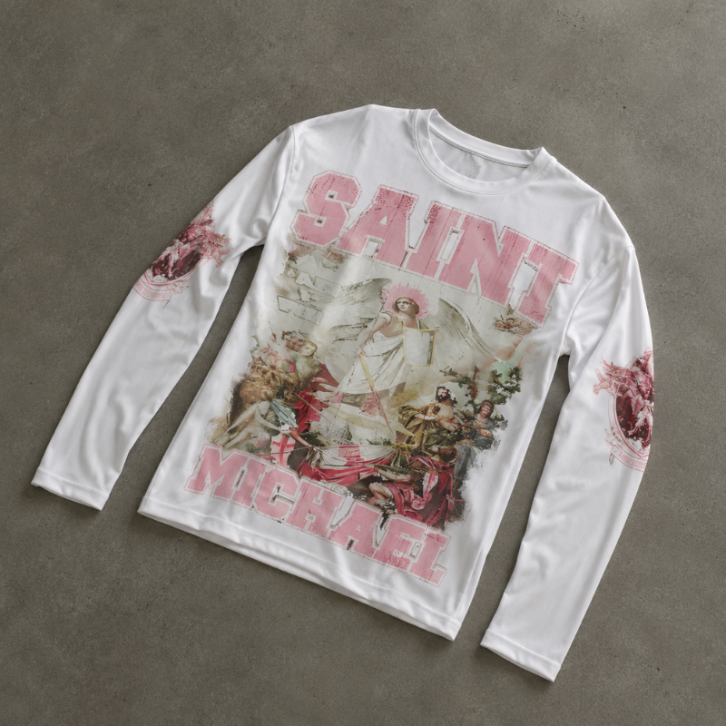 Long Sleeve Shirt Oversized Graphic Streetwear Christian Saint Michael