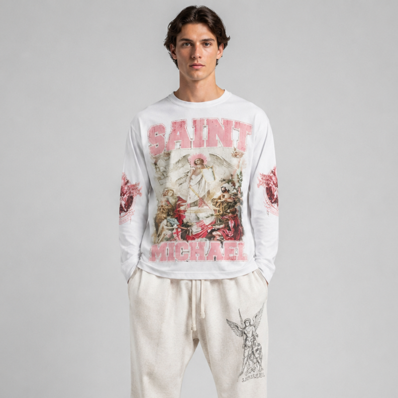 Long Sleeve Shirt Oversized Graphic Streetwear Christian Saint Michael
