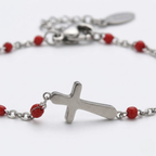 Silver Beaded Cross Bracelet