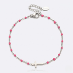 Silver Beaded Cross Bracelet