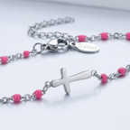 Silver Beaded Cross Bracelet