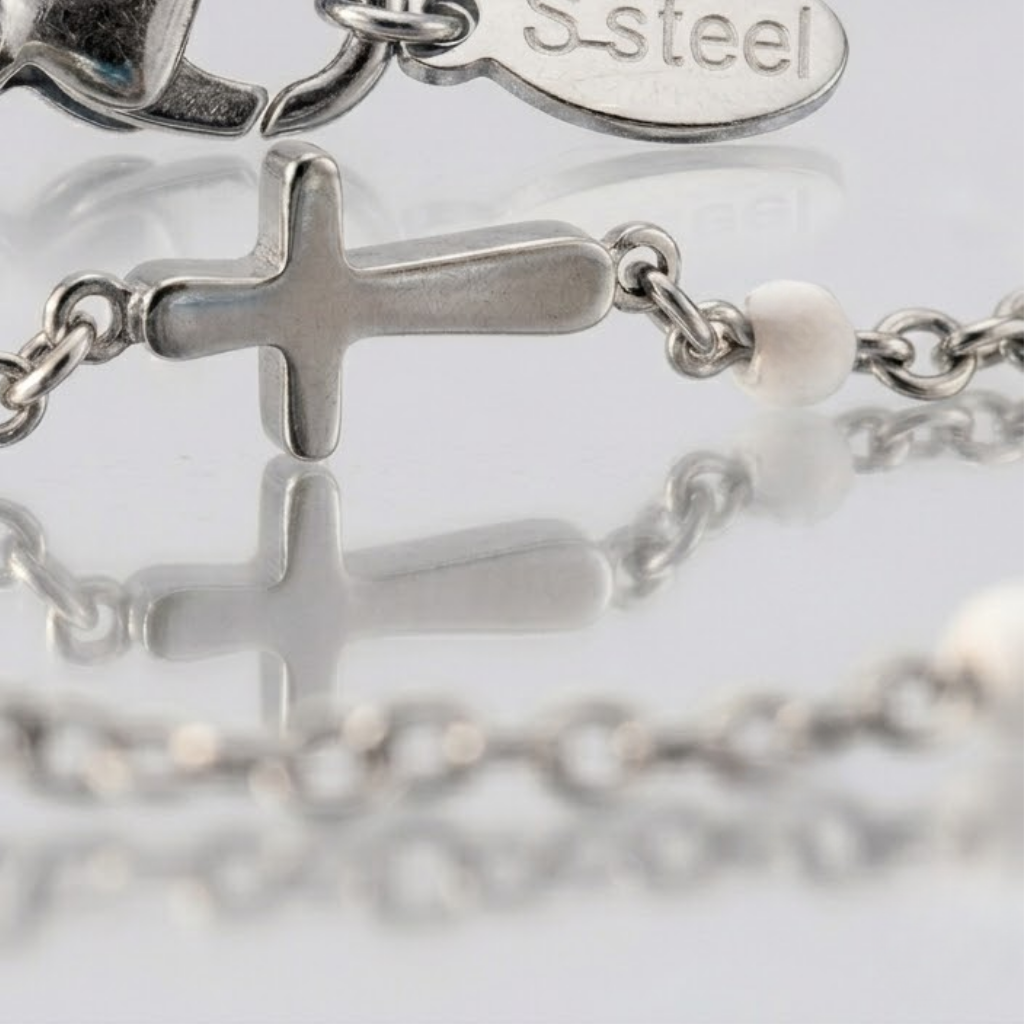 Silver Beaded Cross Bracelet
