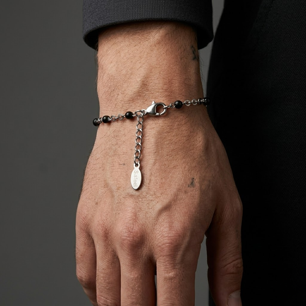 Silver Beaded Cross Bracelet