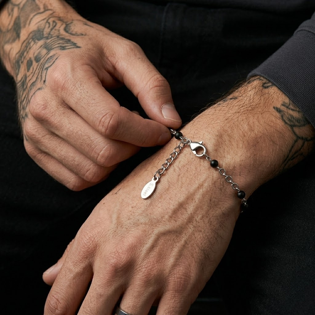 Silver Beaded Cross Bracelet