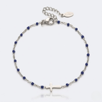Silver Beaded Cross Bracelet