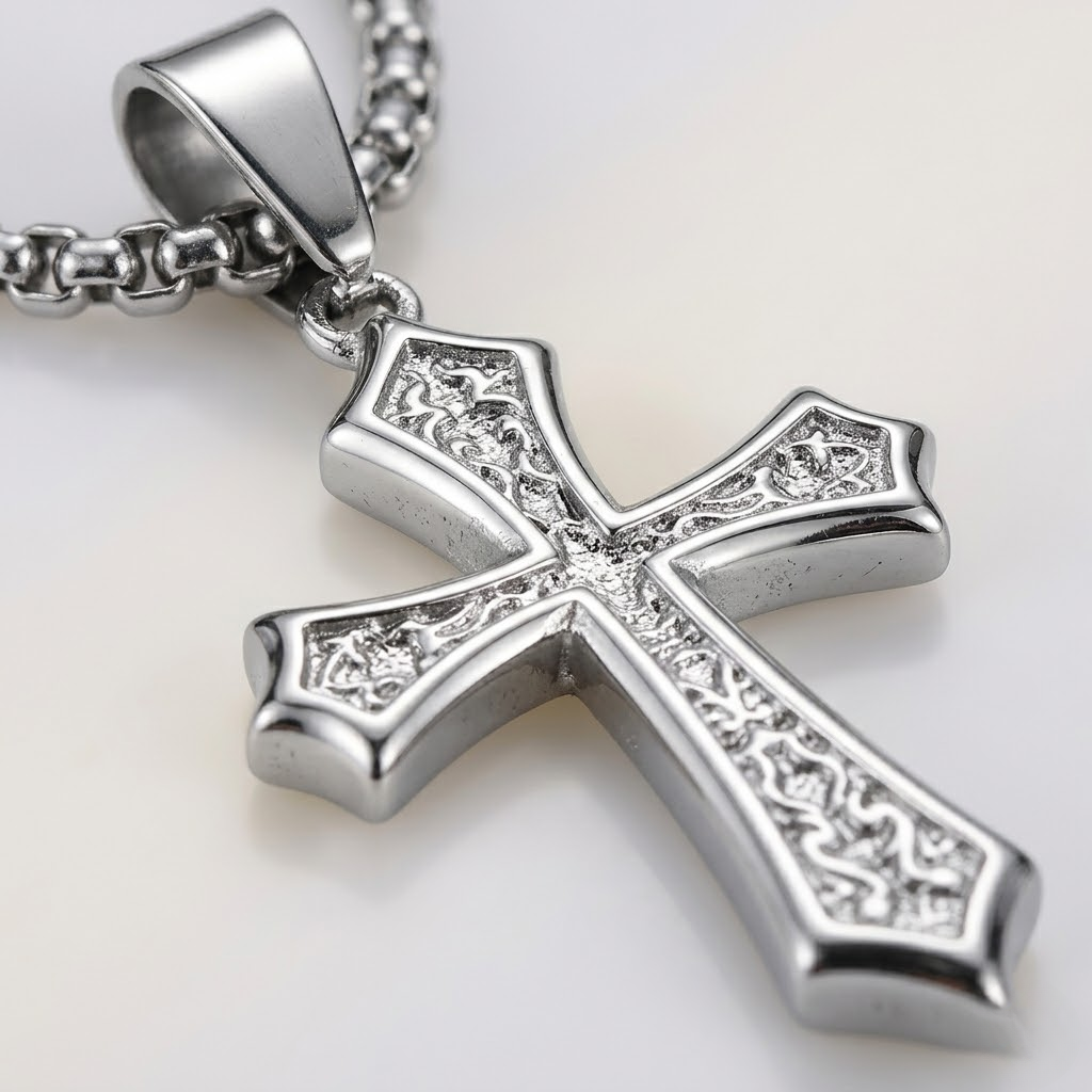 Silver Cross Hip Hop Pendant Necklace | Stainless Steel
