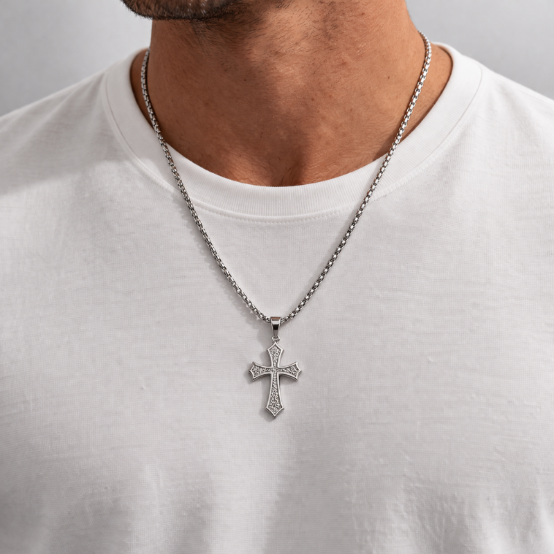 Silver Cross Hip Hop Pendant Necklace | Stainless Steel