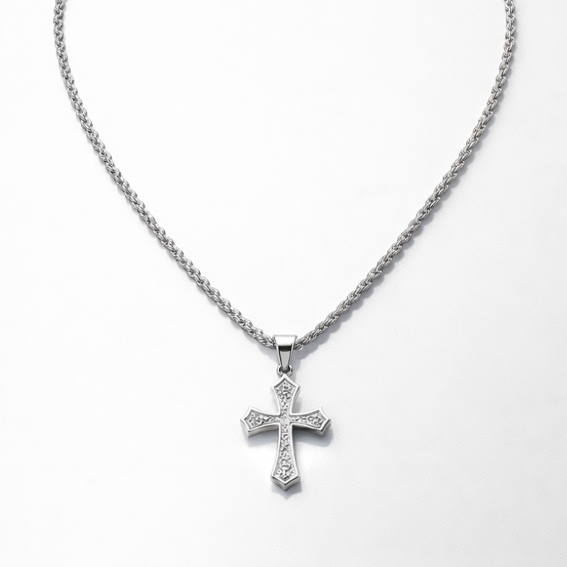 Silver Cross Hip Hop Pendant Necklace | Stainless Steel